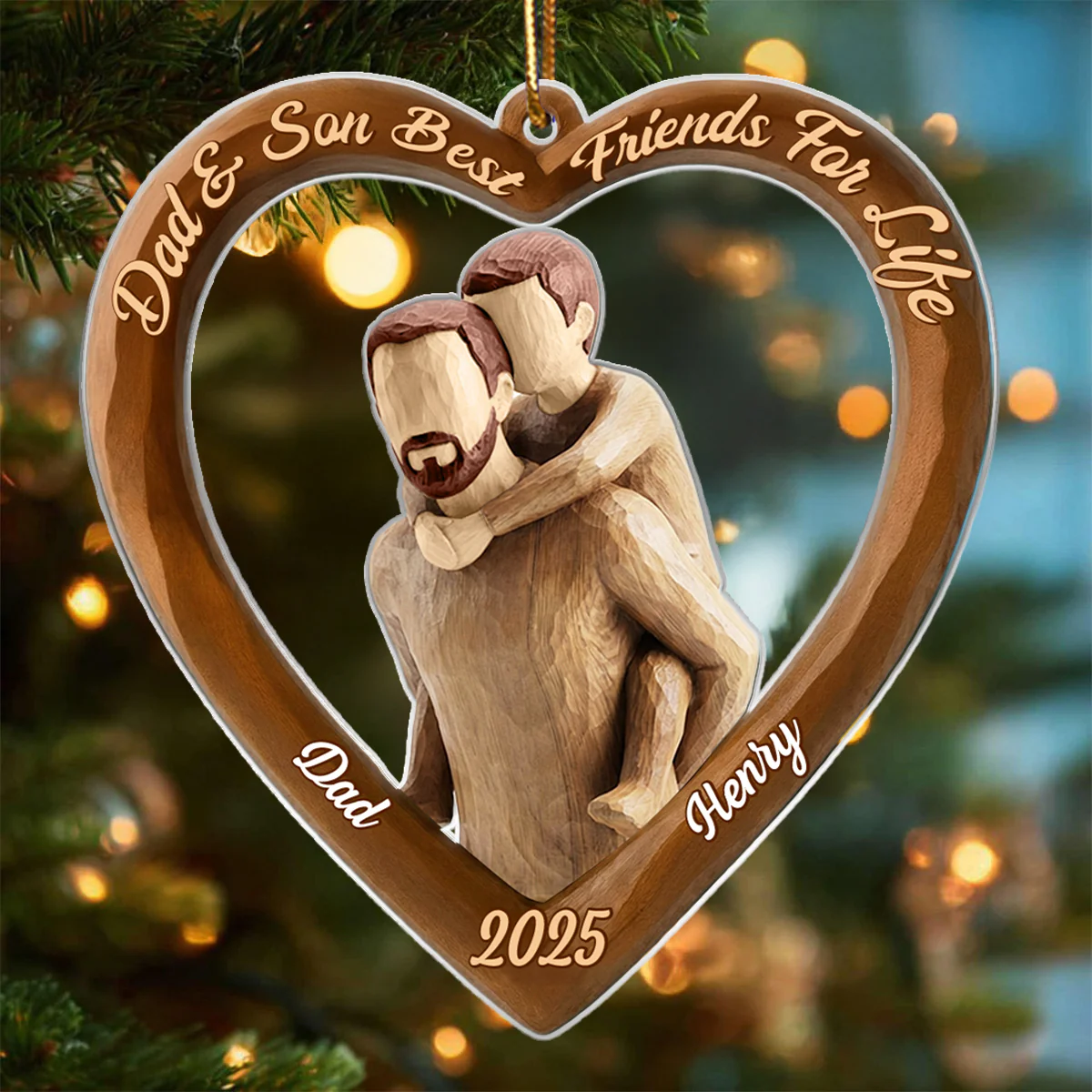 Dad And Son Daughter Heart Christmas - Personalized Acrylic Ornament - Heartwarming Christmas Gift For Dad, For Family - Image 5