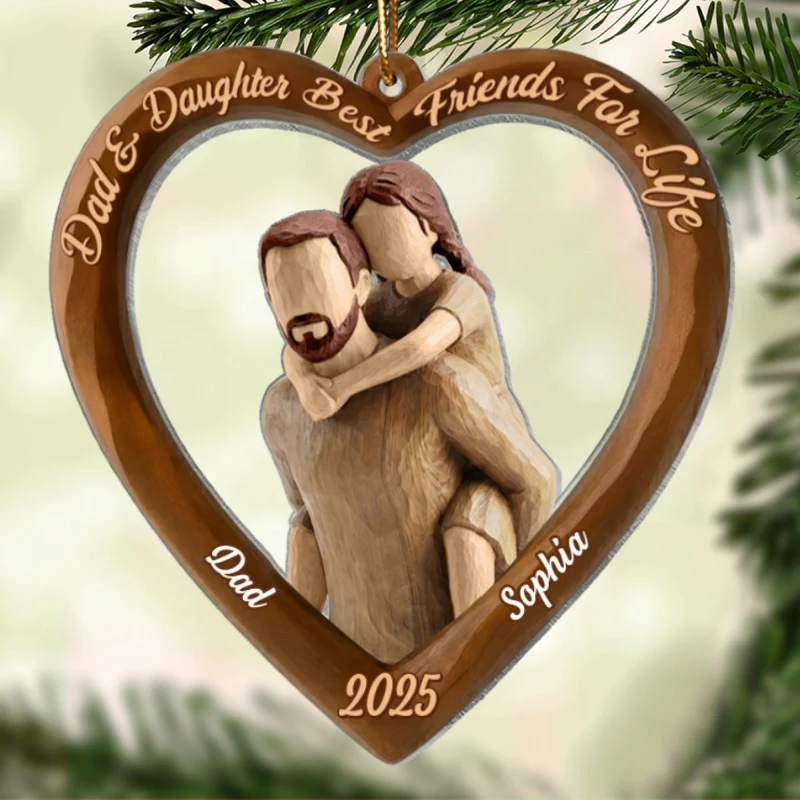Dad And Son Daughter Heart Christmas - Personalized Acrylic Ornament - Heartwarming Christmas Gift For Dad, For Family - Image 9