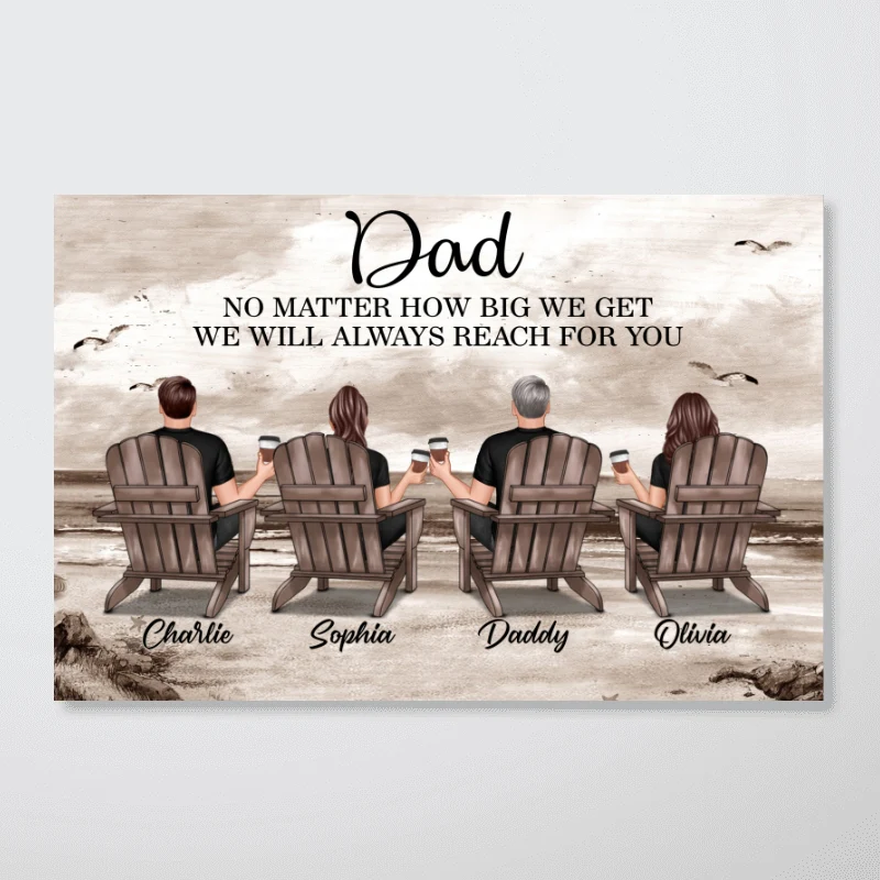 Dad And Sons Daughters Retro Vintage Beach Landscape Personalized Horizontal Poster - Image 6