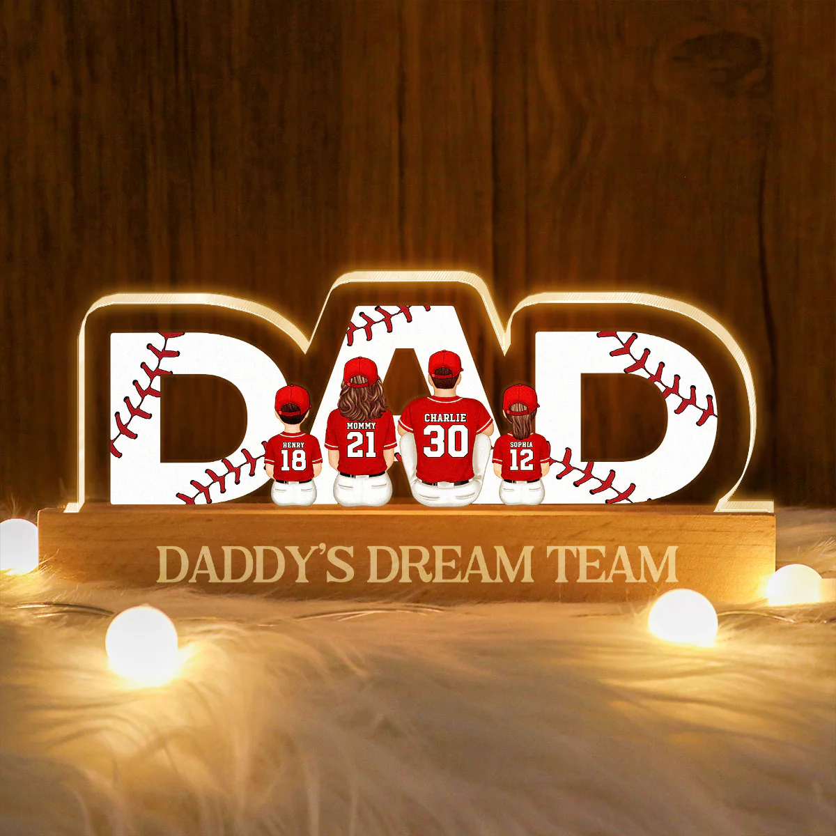 DAD Baseball Family Sitting Back View Personalized Acrylic LED Night Light, Father's Day Gift For Dad, Gift For Husband - Image 2