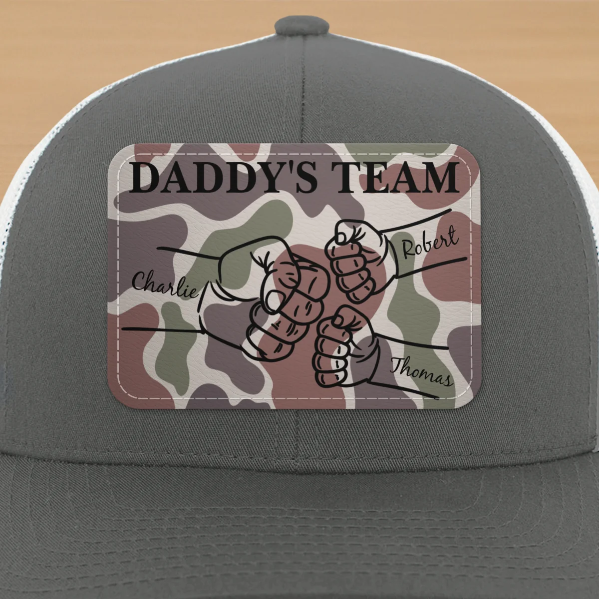 Dad Camouflage Pattern Fist Bump Outline Personalized Leather Patch Hat - Image 11