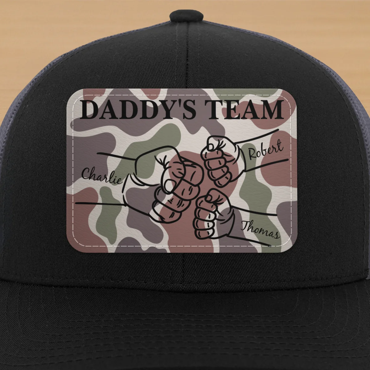 Dad Camouflage Pattern Fist Bump Outline Personalized Leather Patch Hat - Image 12