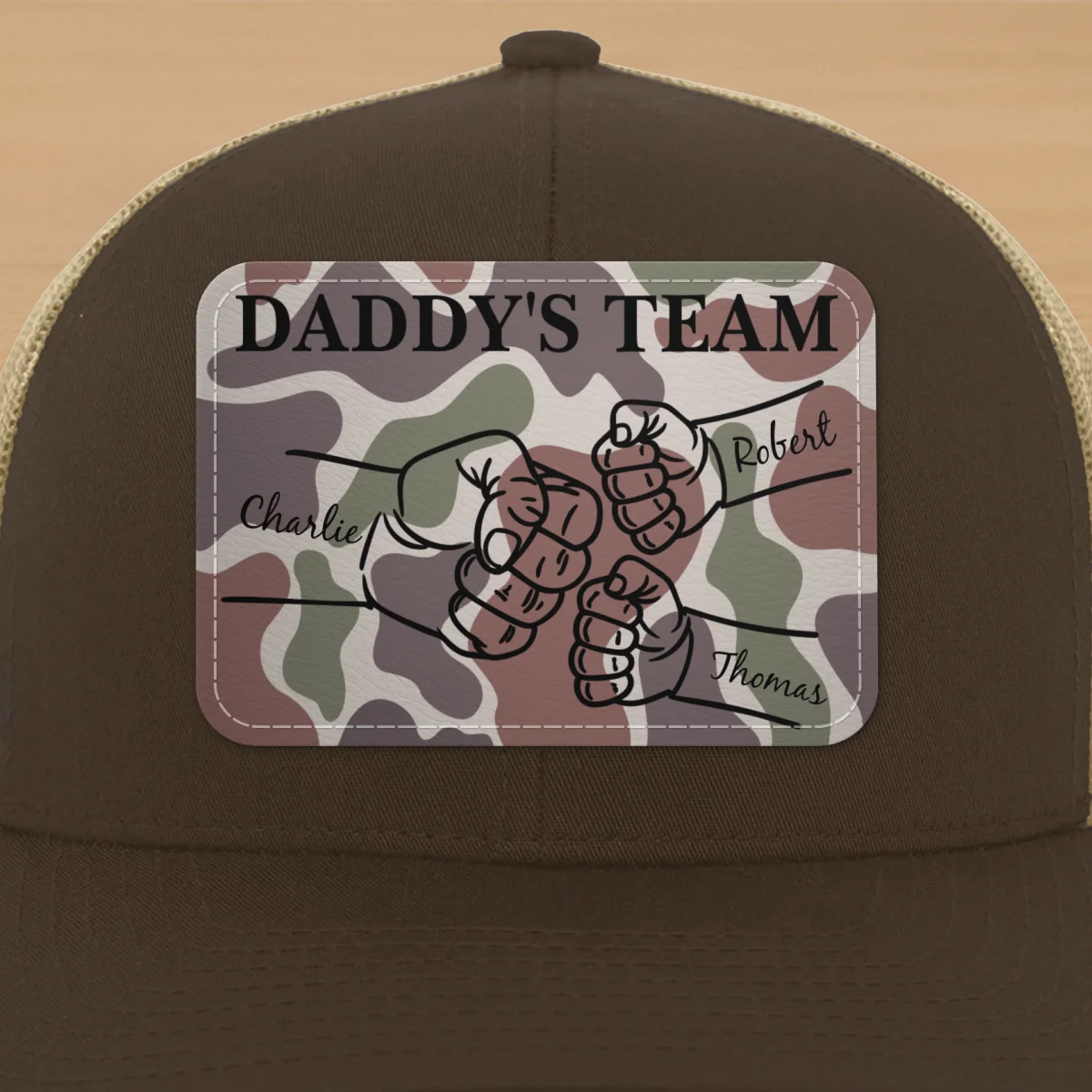 Dad Camouflage Pattern Fist Bump Outline Personalized Leather Patch Hat - Image 13