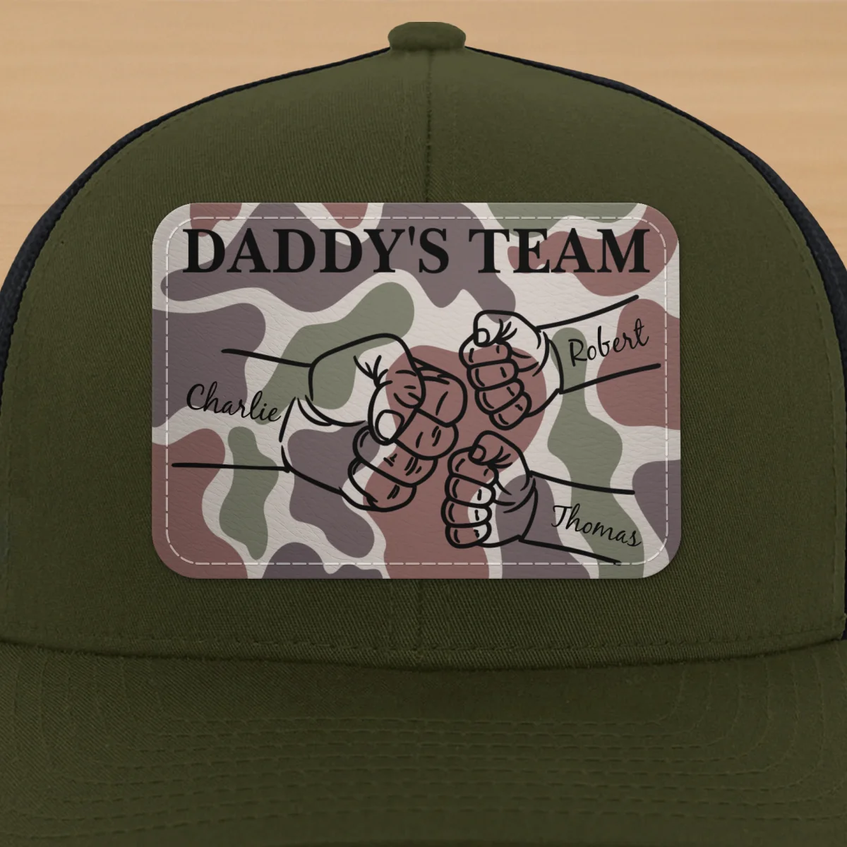 Dad Camouflage Pattern Fist Bump Outline Personalized Leather Patch Hat - Image 14