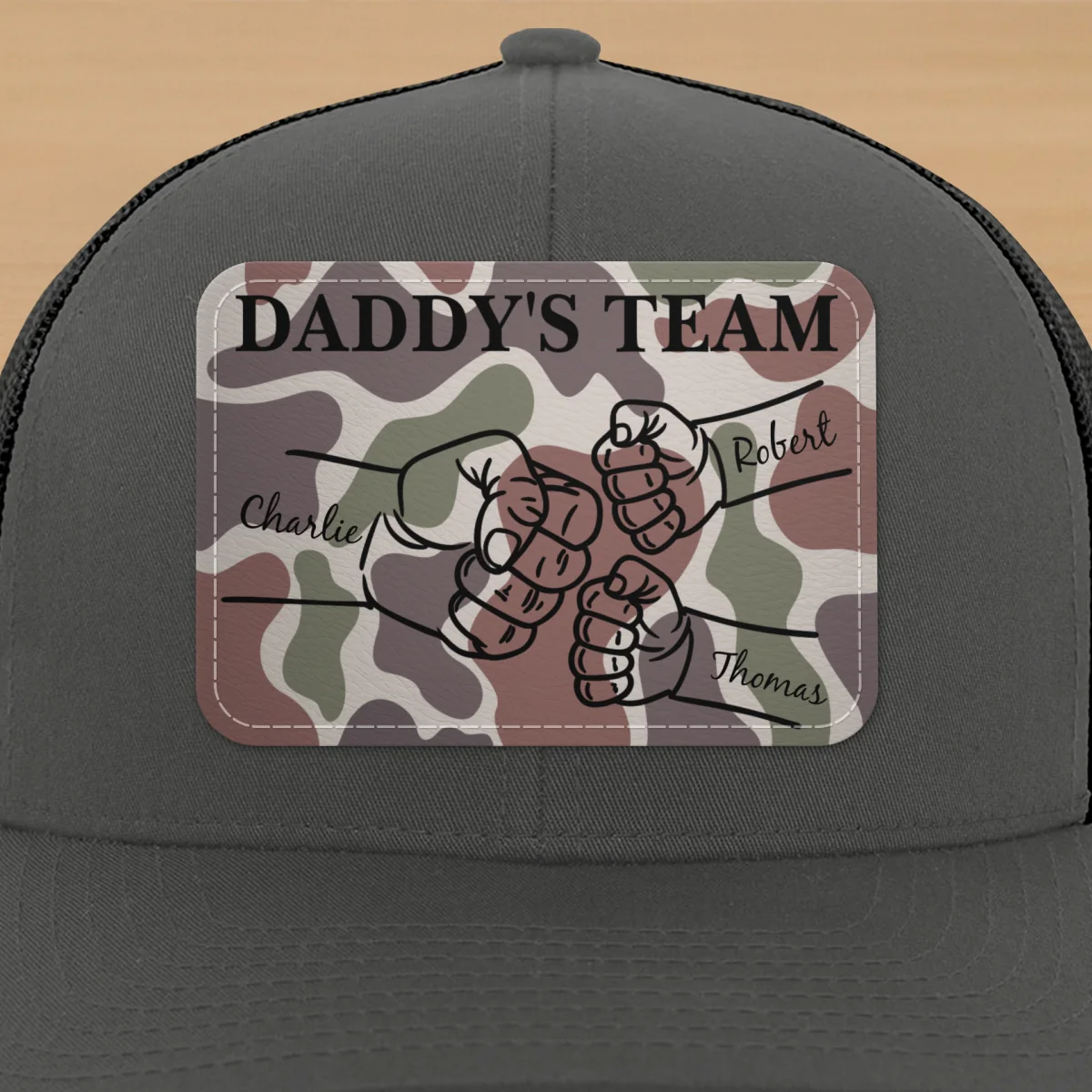 Dad Camouflage Pattern Fist Bump Outline Personalized Leather Patch Hat - Image 15