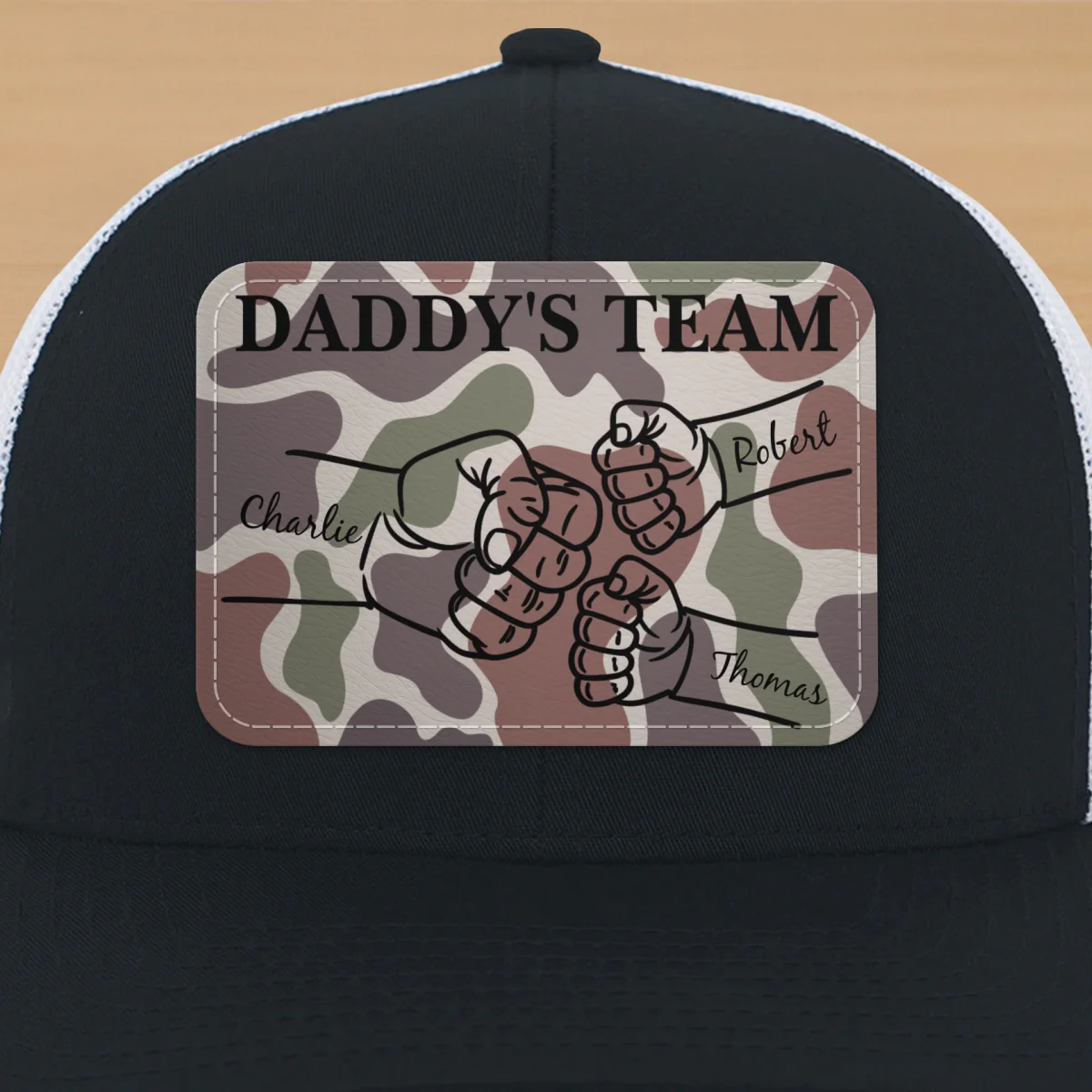 Dad Camouflage Pattern Fist Bump Outline Personalized Leather Patch Hat - Image 16