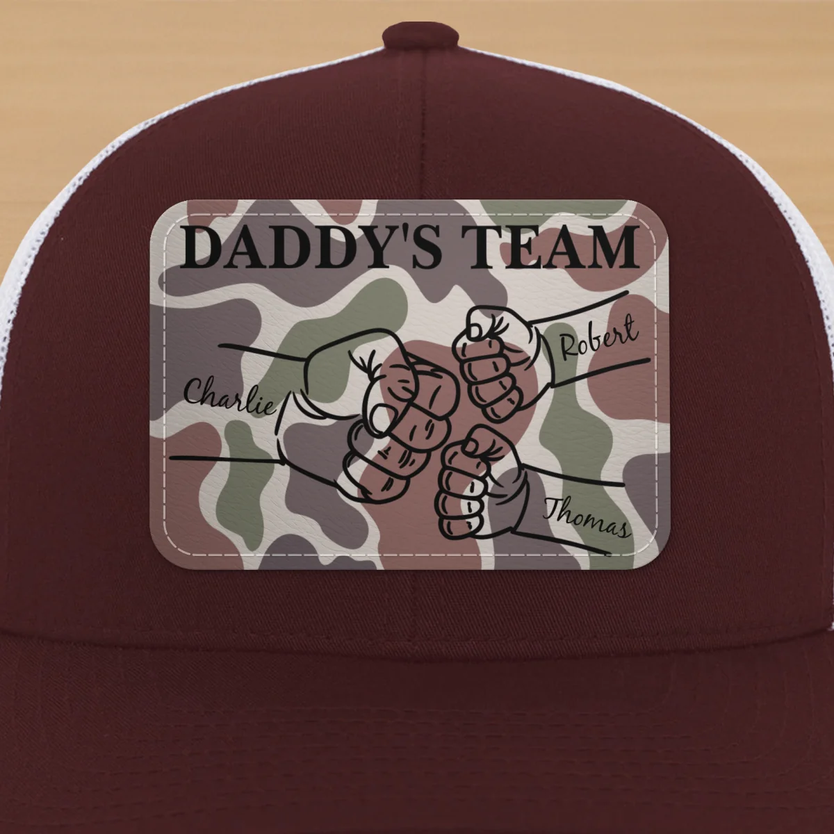 Dad Camouflage Pattern Fist Bump Outline Personalized Leather Patch Hat - Image 18