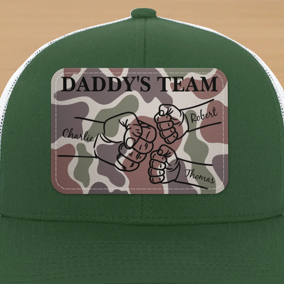 Dad Camouflage Pattern Fist Bump Outline Personalized Leather Patch Hat - Image 19