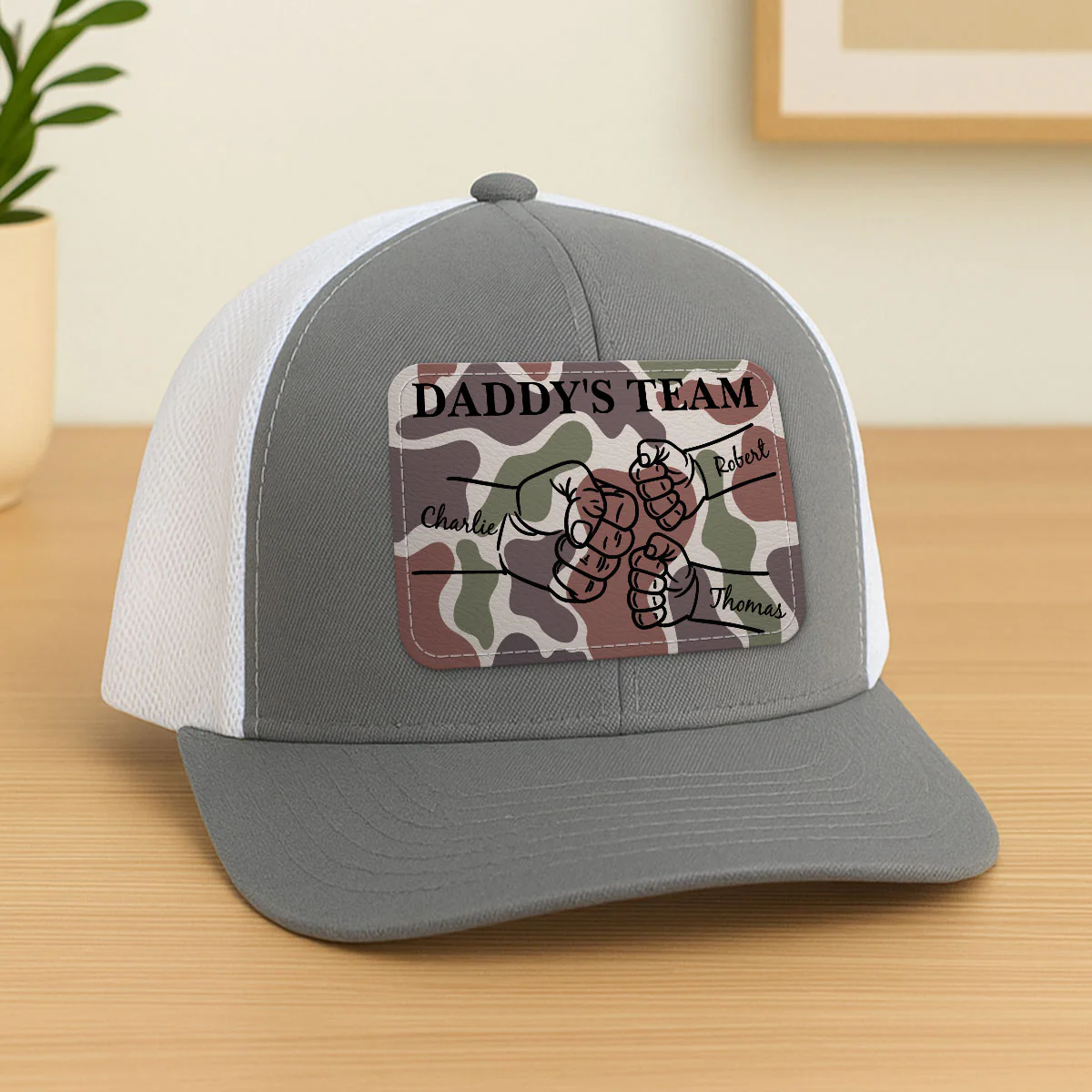 Dad Camouflage Pattern Fist Bump Outline Personalized Leather Patch Hat - Image 4
