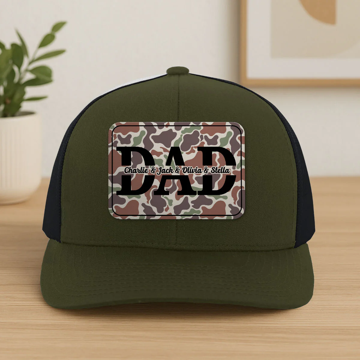 Dad Camouflage Pattern Personalized Leather Patch Hat
