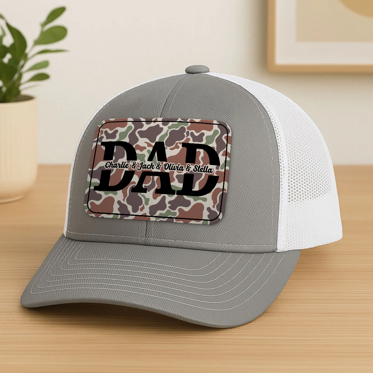 Dad Camouflage Pattern Personalized Leather Patch Hat - Image 2