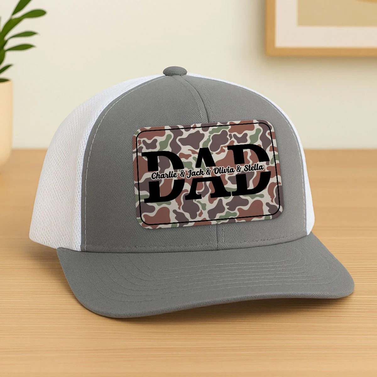 Dad Camouflage Pattern Personalized Leather Patch Hat - Image 3
