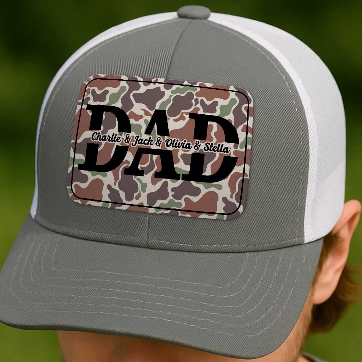 Dad Camouflage Pattern Personalized Leather Patch Hat - Image 4