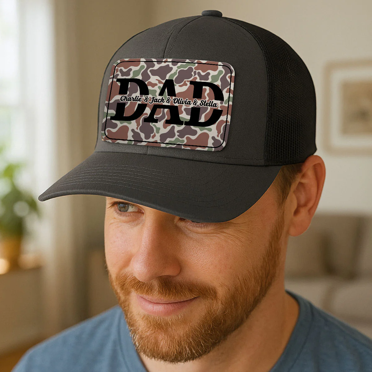 Dad Camouflage Pattern Personalized Leather Patch Hat - Image 5