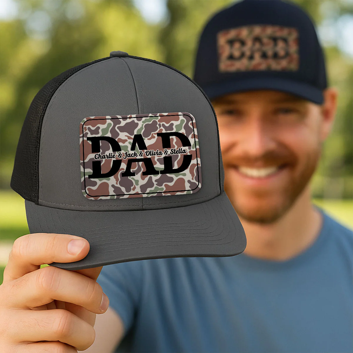 Dad Camouflage Pattern Personalized Leather Patch Hat - Image 6
