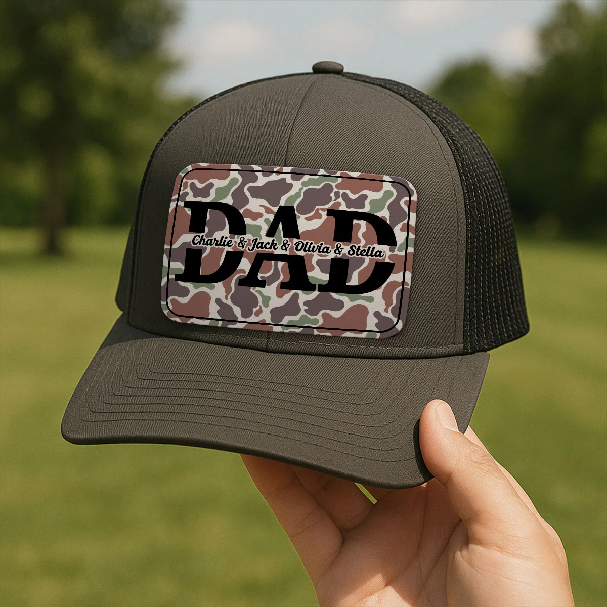 Dad Camouflage Pattern Personalized Leather Patch Hat - Image 7