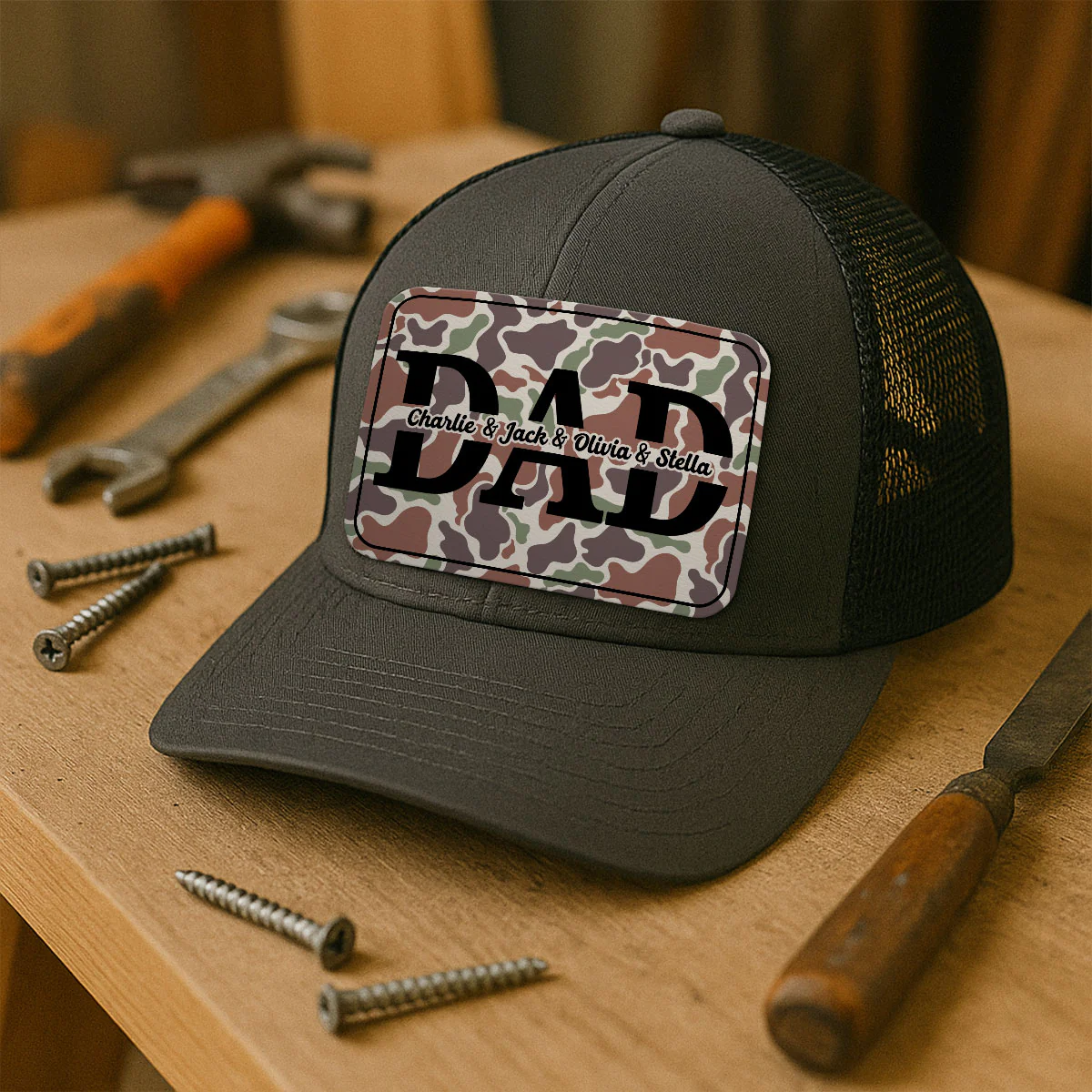 Dad Camouflage Pattern Personalized Leather Patch Hat - Image 8