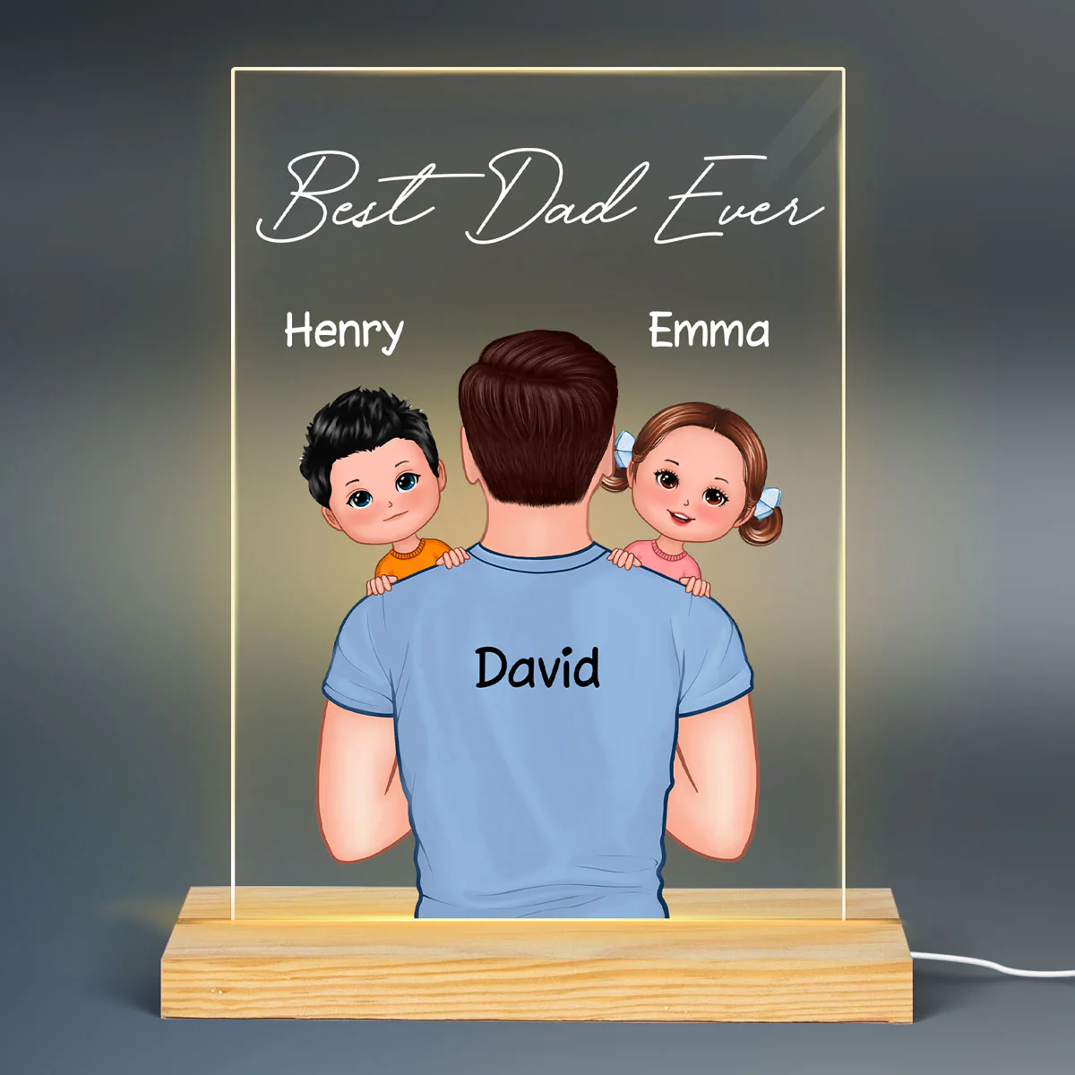 Dad Carrying Kids On Shoulder Gift For Dad Personalized Rectangle LED Night Light - Image 2