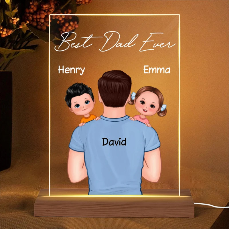 Dad Carrying Kids On Shoulder Gift For Dad Personalized Rectangle LED Night Light - Image 4