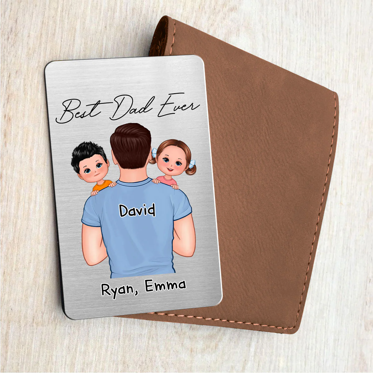 Dad Carrying Kids On Shoulder Gift For Dads Personalized Metal Wallet Card - Image 4