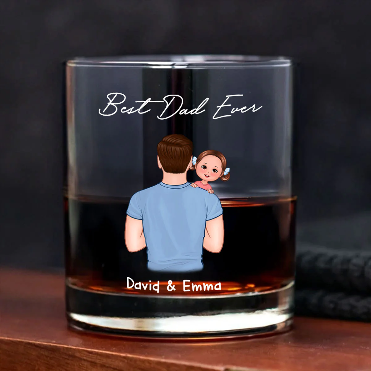 Dad Carrying Kids On Shoulder Personalized Wine Glass, Father's Day Gift For Dad, Husband