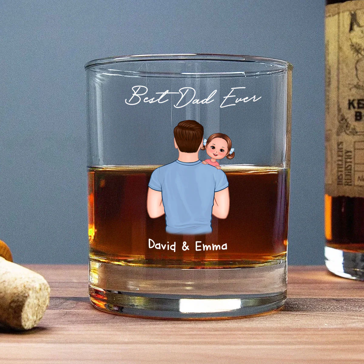 Dad Carrying Kids On Shoulder Personalized Wine Glass, Father's Day Gift For Dad, Husband - Image 2