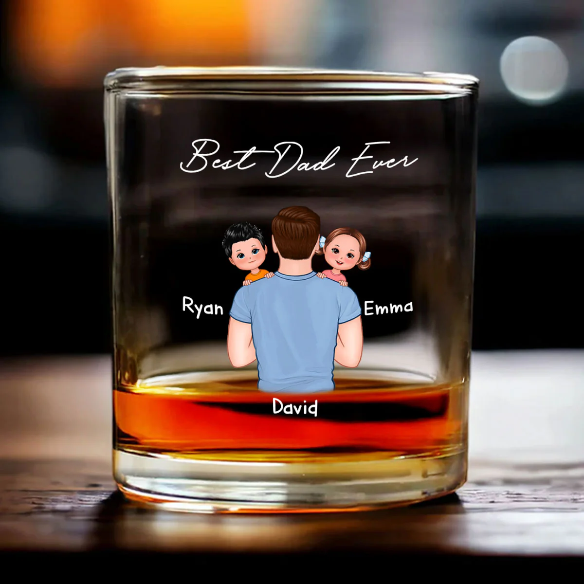 Dad Carrying Kids On Shoulder Personalized Wine Glass, Father's Day Gift For Dad, Husband - Image 8