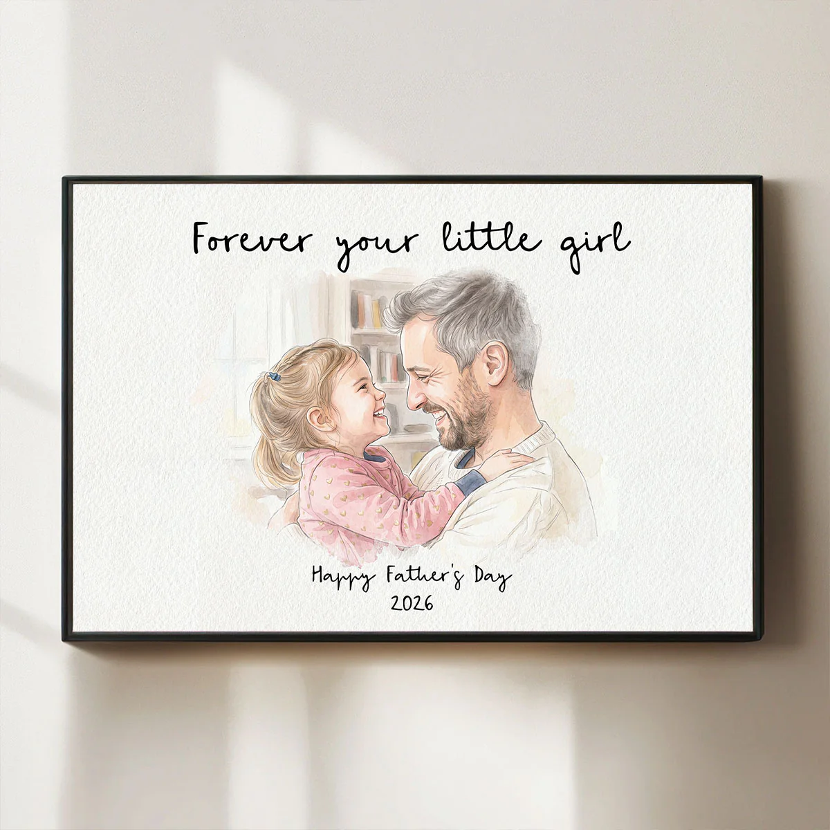 Dad Daughter Son Custom Watercolor Portrait from Photo - Personalized Poster - Father's Day Gift for Him