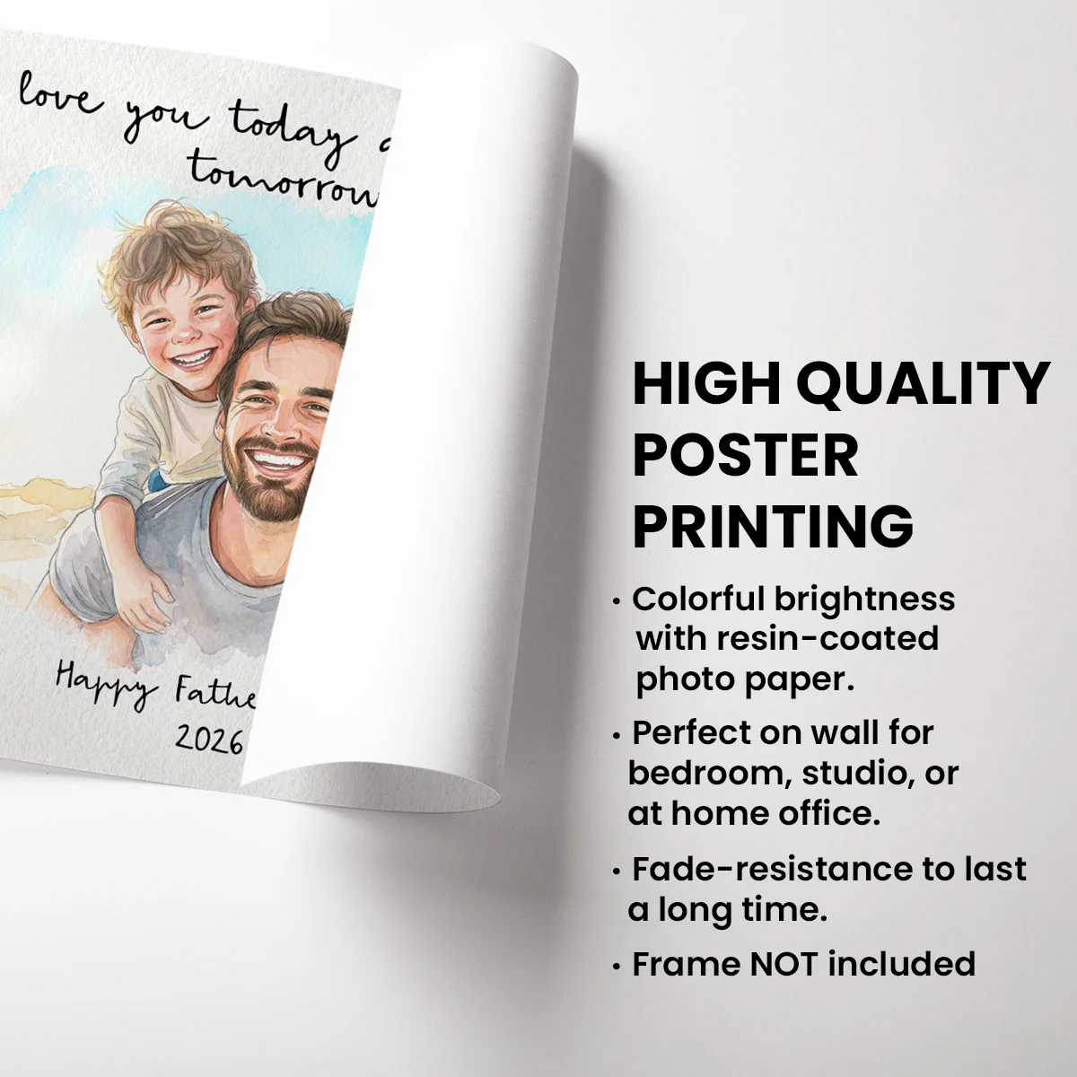 Dad Daughter Son Custom Watercolor Portrait from Photo - Personalized Poster - Father's Day Gift for Him - Image 2