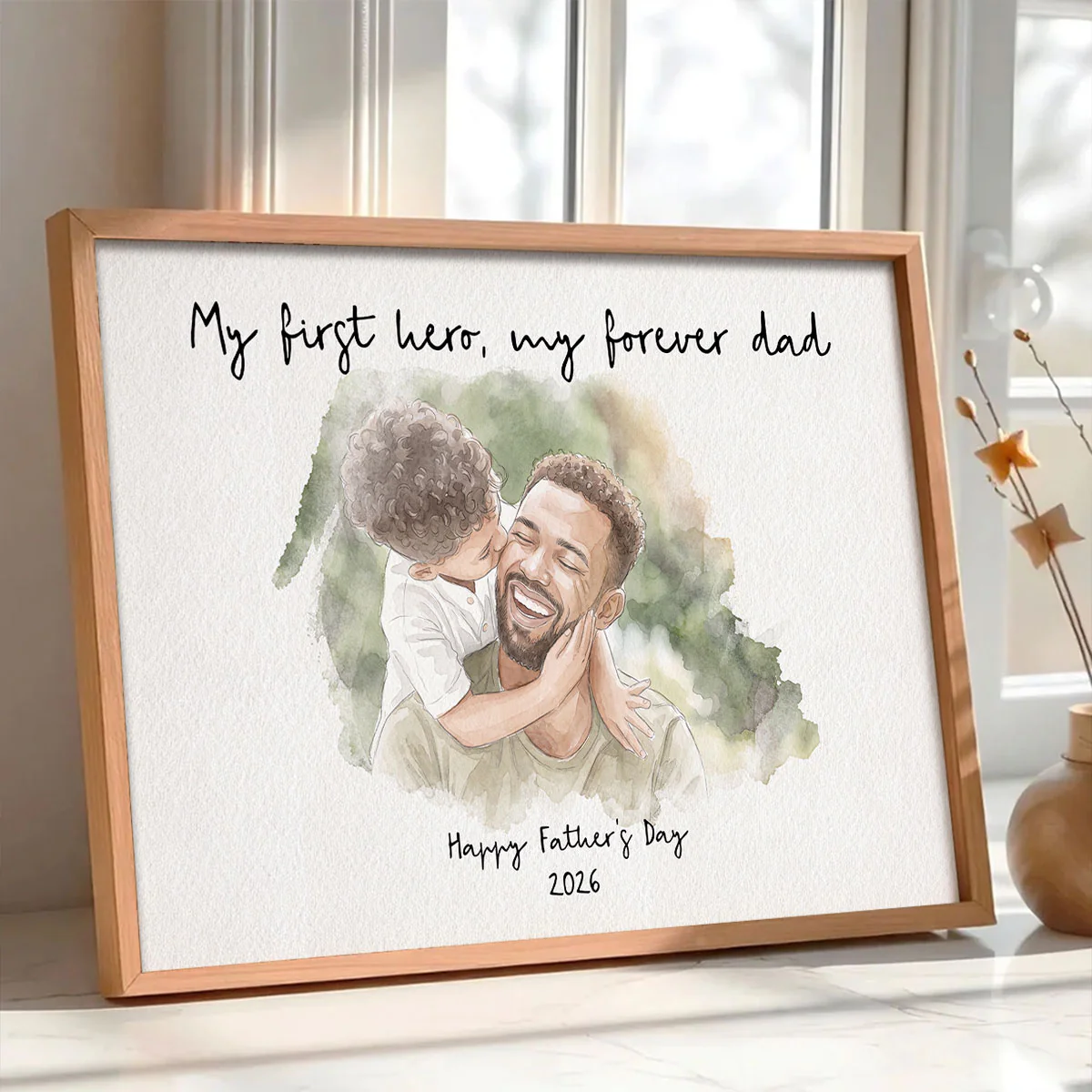 Dad Daughter Son Custom Watercolor Portrait from Photo - Personalized Poster - Father's Day Gift for Him - Image 6