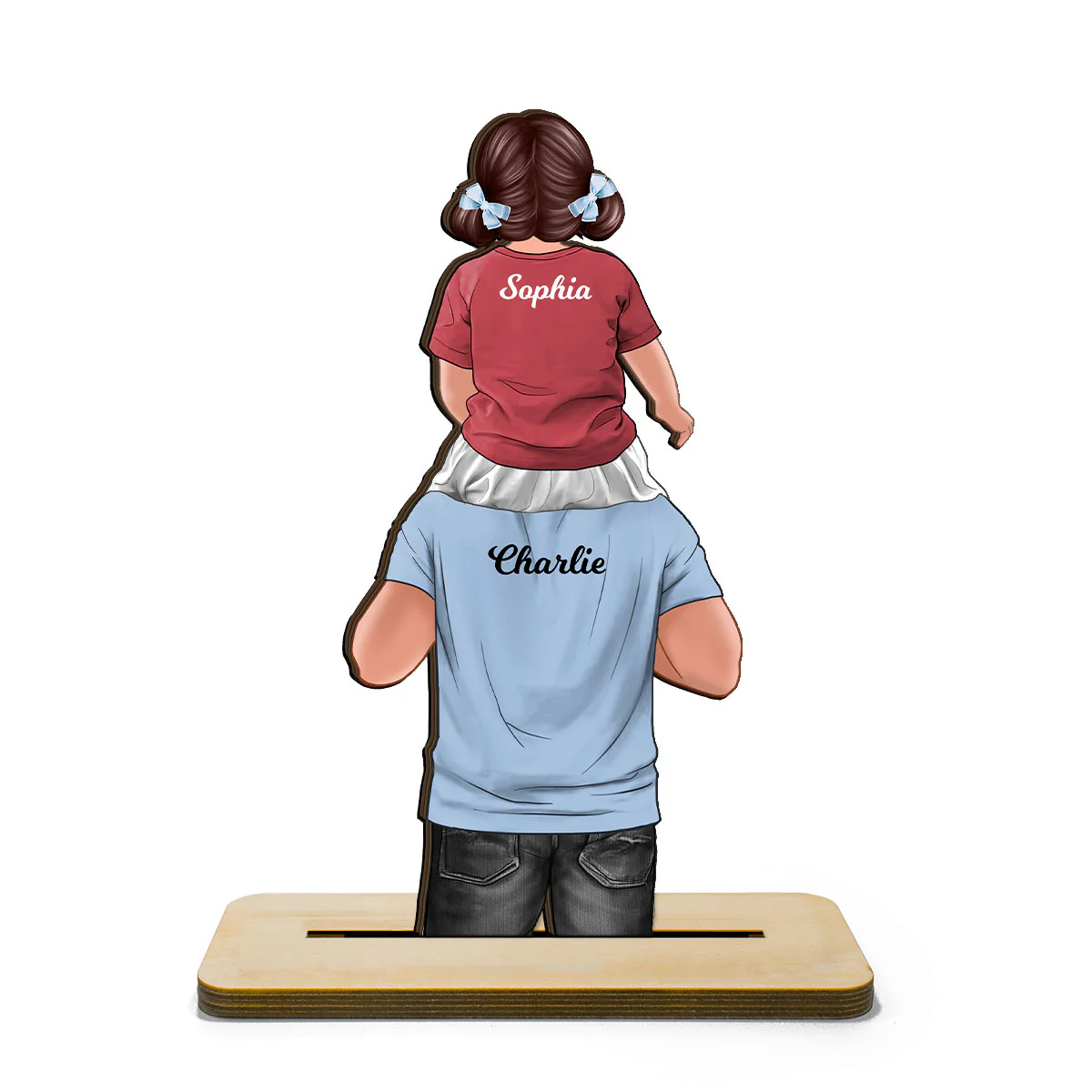 Dad Daughter Son Piggy Back Gift For Dad Personalized Standing Wooden Plaque - Image 2