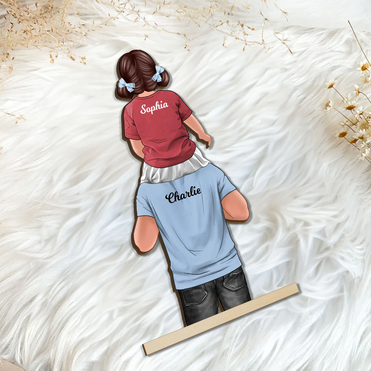 Dad Daughter Son Piggy Back Gift For Dad Personalized Standing Wooden Plaque - Image 5