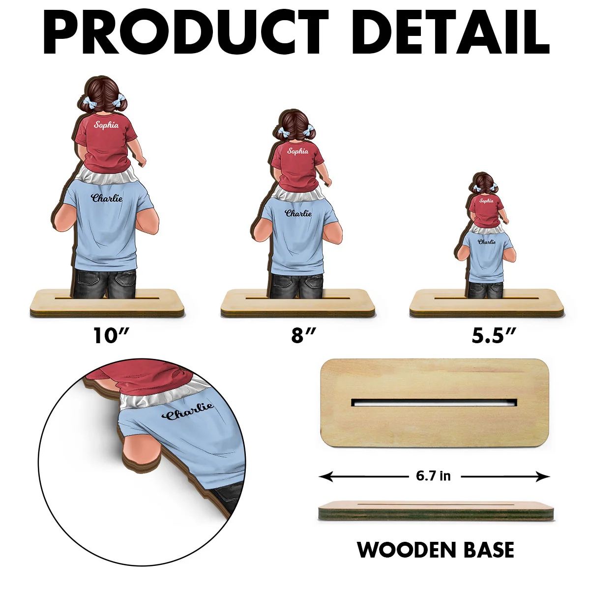 Dad Daughter Son Piggy Back Gift For Dad Personalized Standing Wooden Plaque - Image 6
