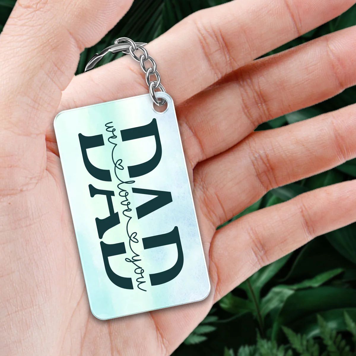 Dad Doll Sitting Man & Kids Forest Personalized Acrylic Keychain - Image 3