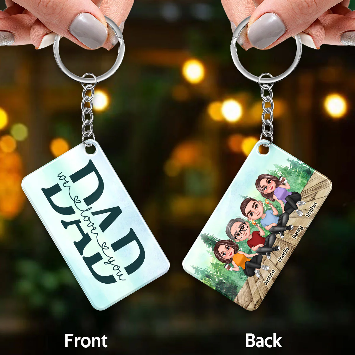 Dad Doll Sitting Men Women Forest Personalized Acrylic Keychain - Image 2