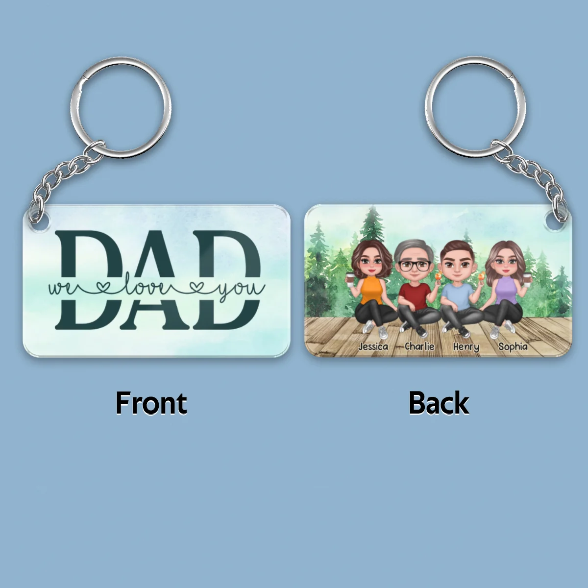 Dad Doll Sitting Men Women Forest Personalized Acrylic Keychain - Image 4