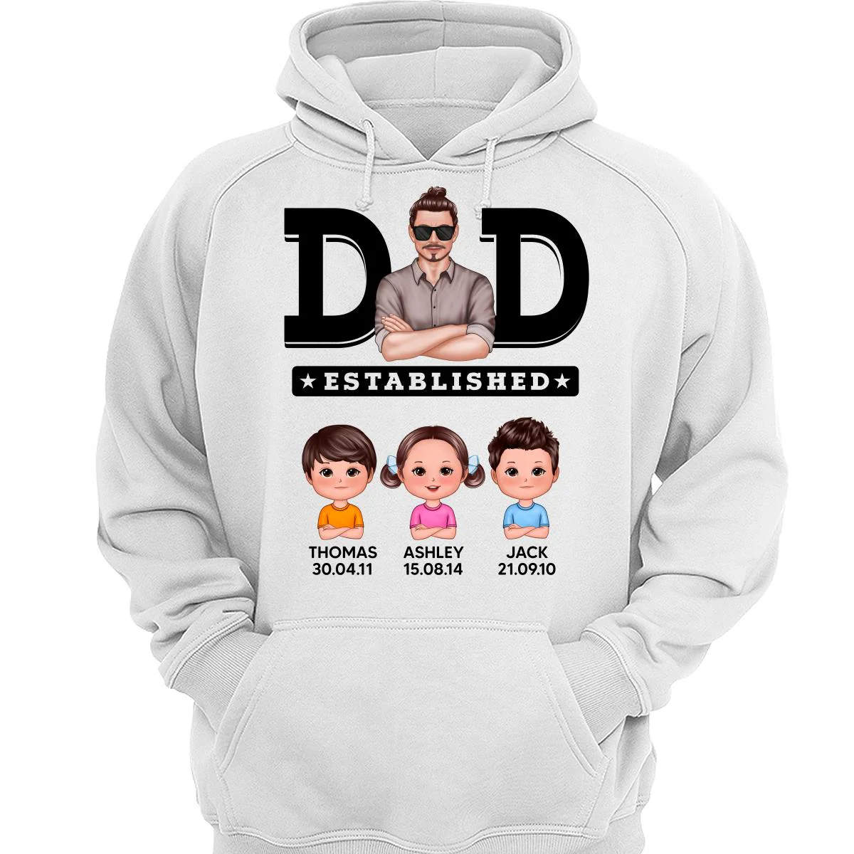 Dad Established Man & Doll Kids Birthday Personalized Shirt - Image 3