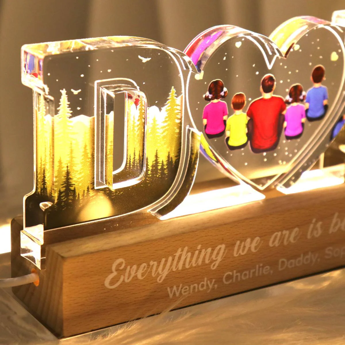 Dad Everything We Are Is Because Of You Back View Personalized LED Night Light, Father's Day Gift For Dad, Husband - Image 4