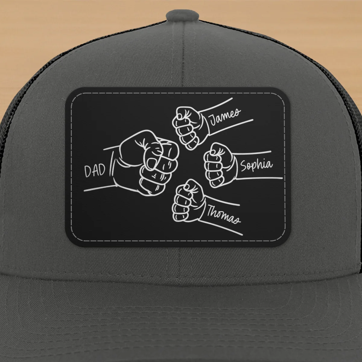 Dad Fist Bump Outline Personalized Leather Patch Hat - Image 17
