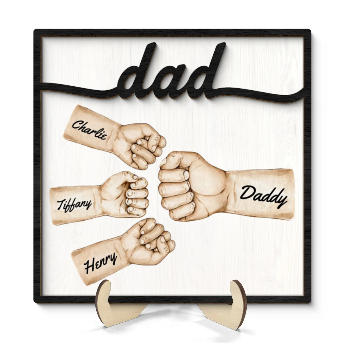 Dad Fist Bump With Kids Names Personalized 2-Layer Wooden Plaque - Image 8