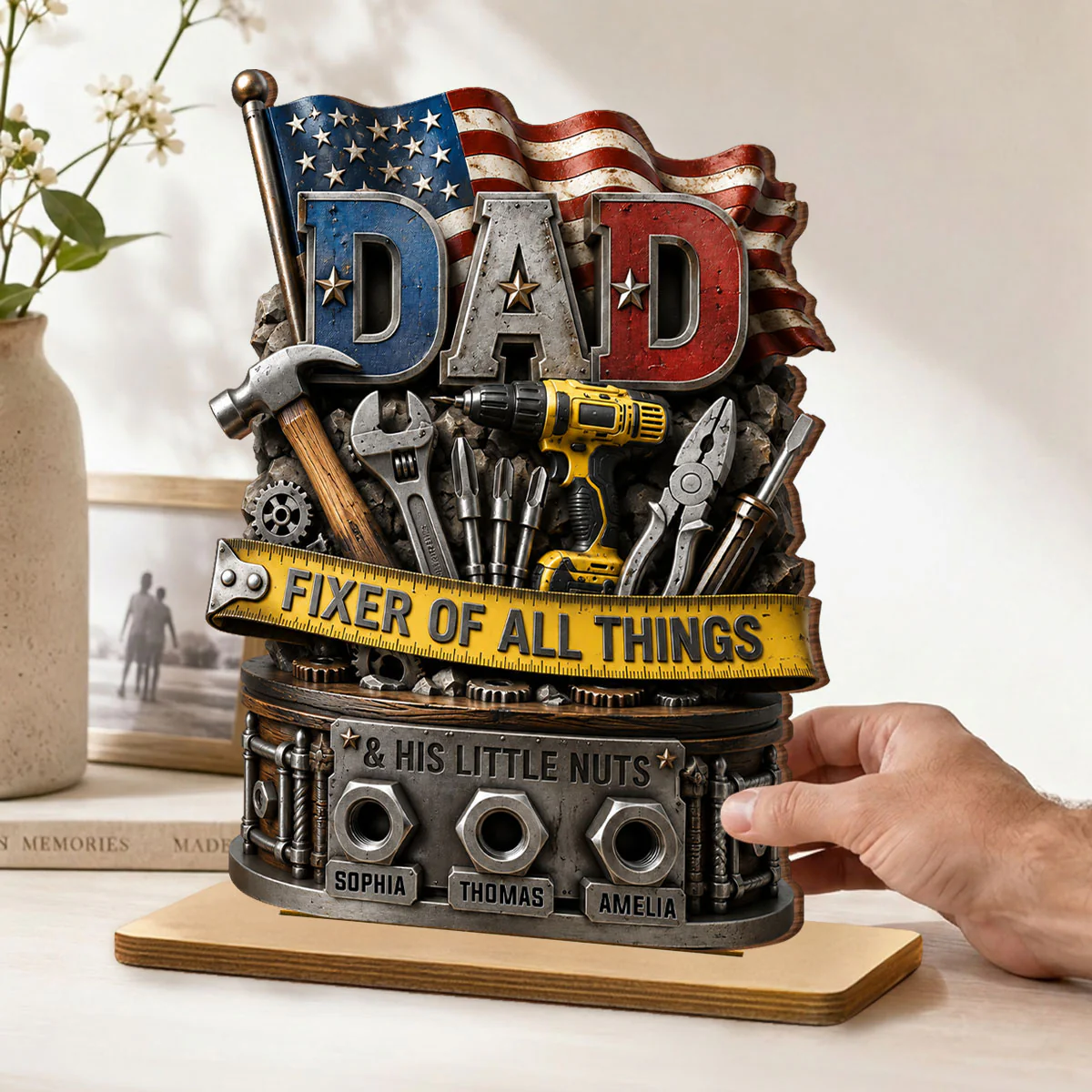 Dad Fixer of All Things Master Handyman- Personalized 2-Layered Wooden Plaque - Gift for Dad, Husband - Image 2