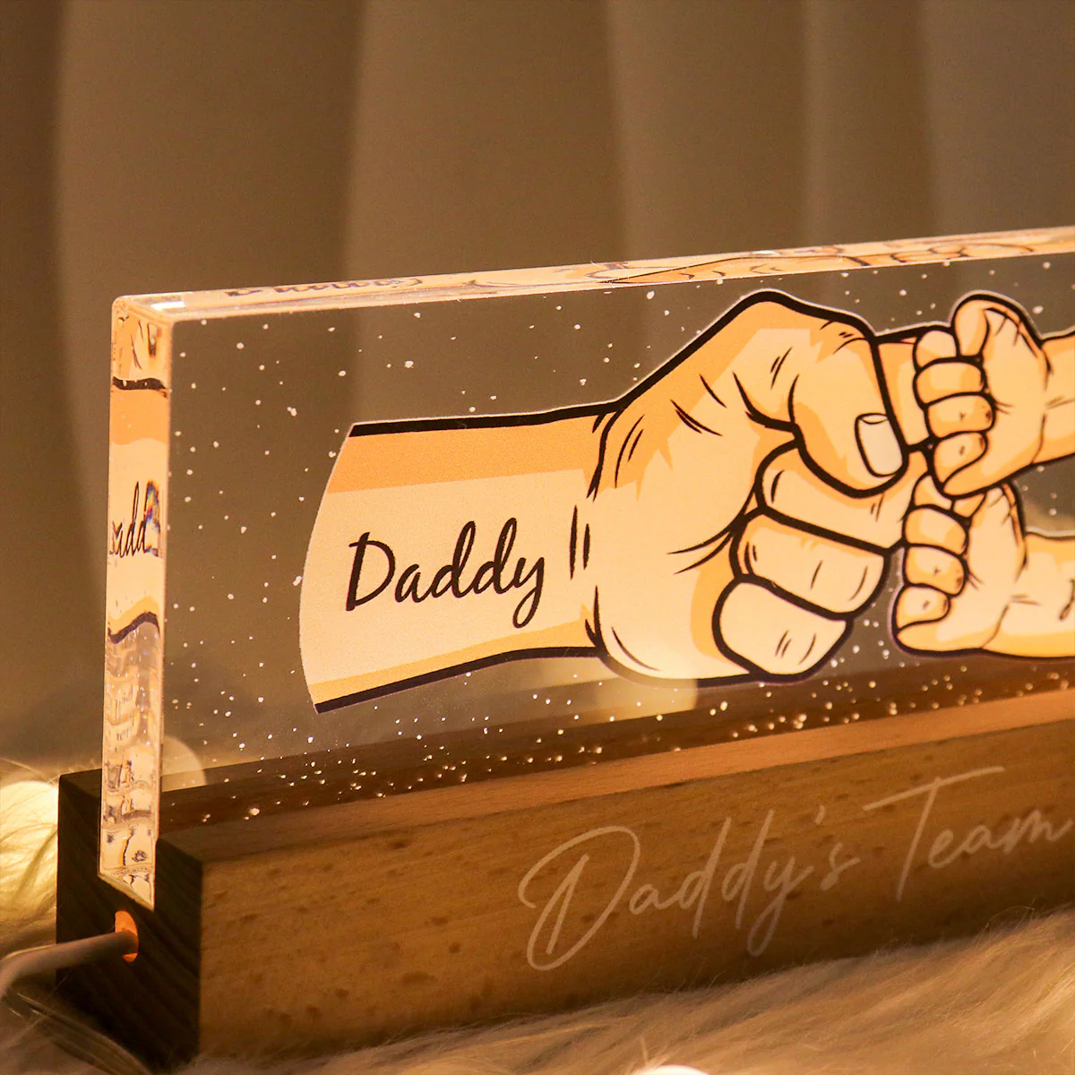 Dad Grandpa And Kids Fist Bump Personalized Acrylic LED Night Light - Image 2