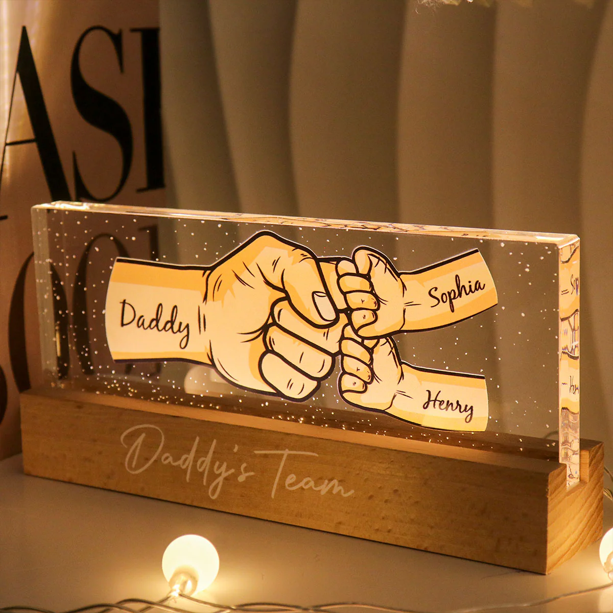 Dad Grandpa And Kids Fist Bump Personalized Acrylic LED Night Light - Image 3
