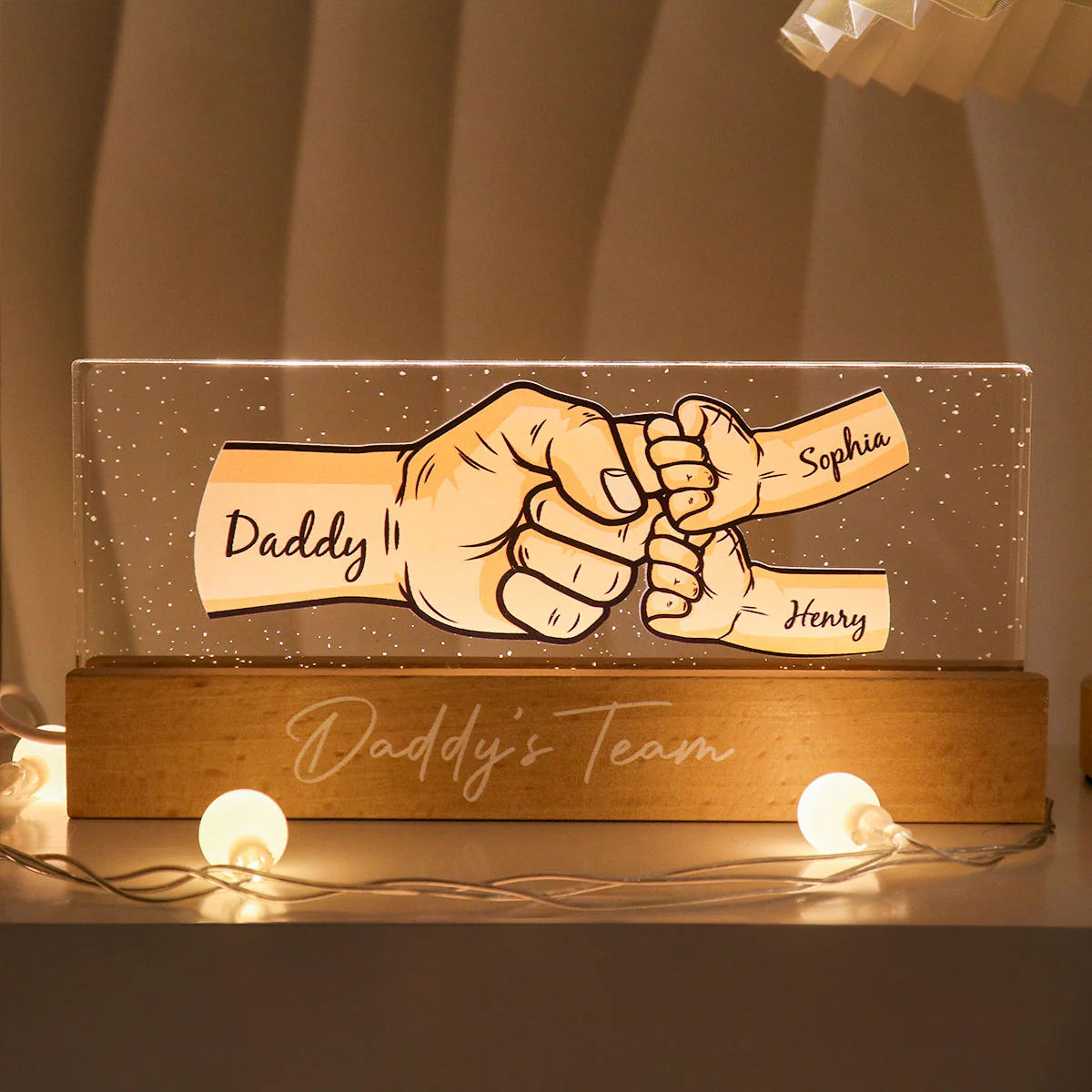 Dad Grandpa And Kids Fist Bump Personalized Acrylic LED Night Light - Image 4