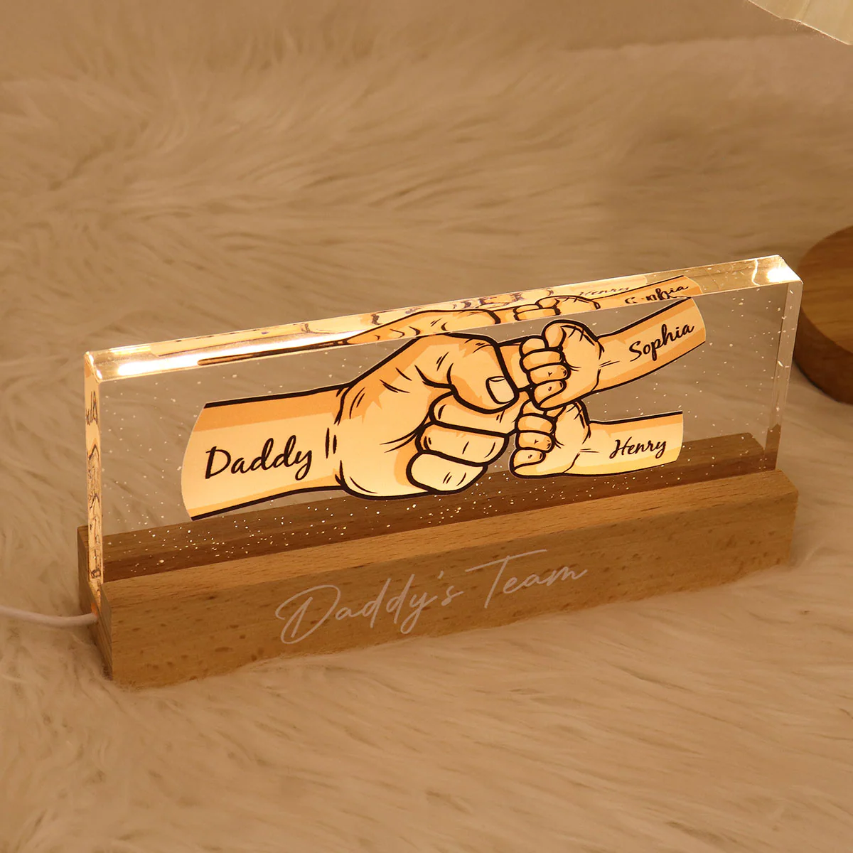 Dad Grandpa And Kids Fist Bump Personalized Acrylic LED Night Light - Image 5