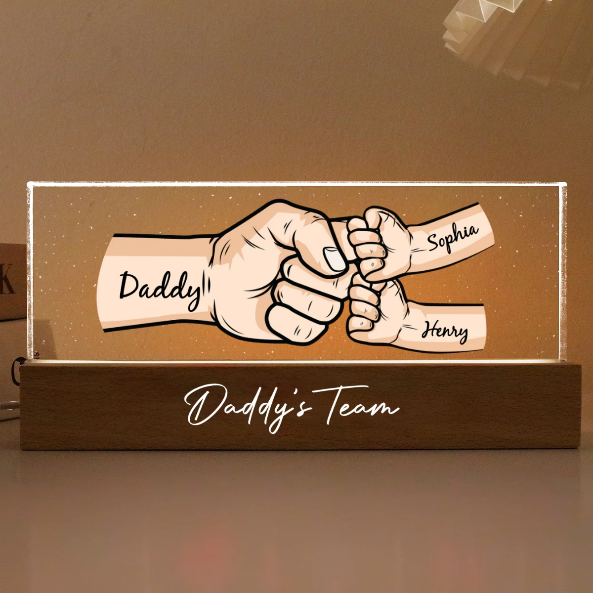 Dad Grandpa And Kids Fist Bump Personalized Acrylic LED Night Light - Image 6