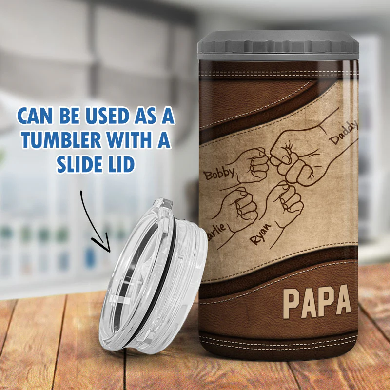 Dad Grandpa And Kids Fist Bump, Personalized Can Cooler, Gift For Him - Image 5