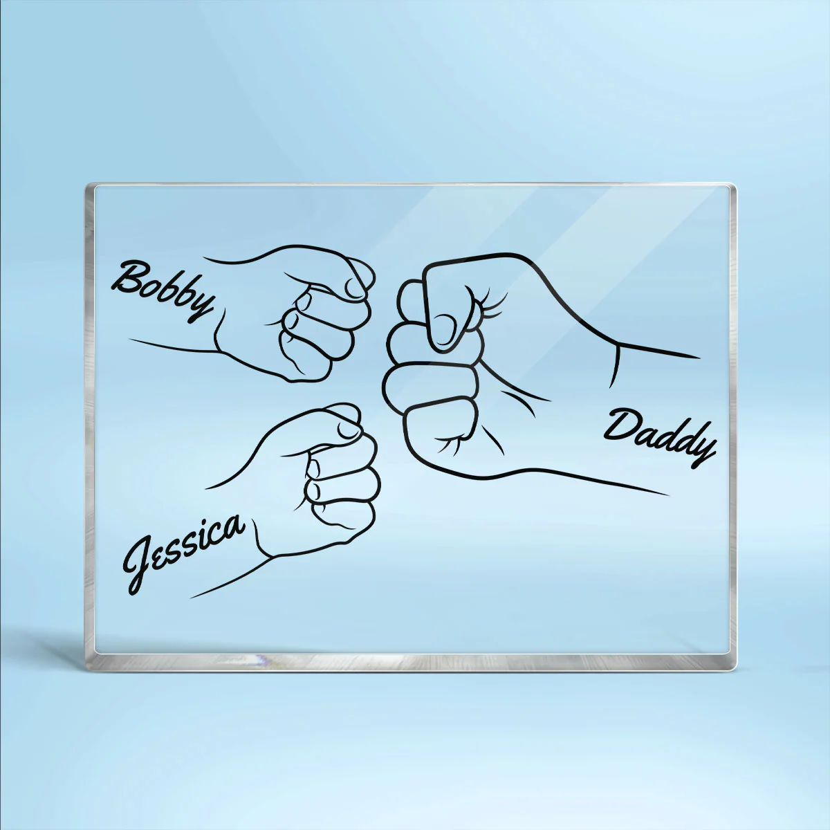 Dad Grandpa And Kids Hands Fist Bump Outline Personalized Rectangle Acrylic Block Plaque - Image 2