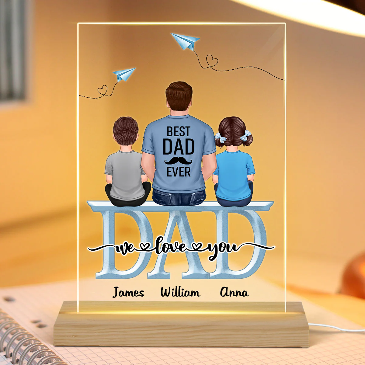 Dad Grandpa And Kids On Text Personalized Acrylic LED Night Light - Image 3