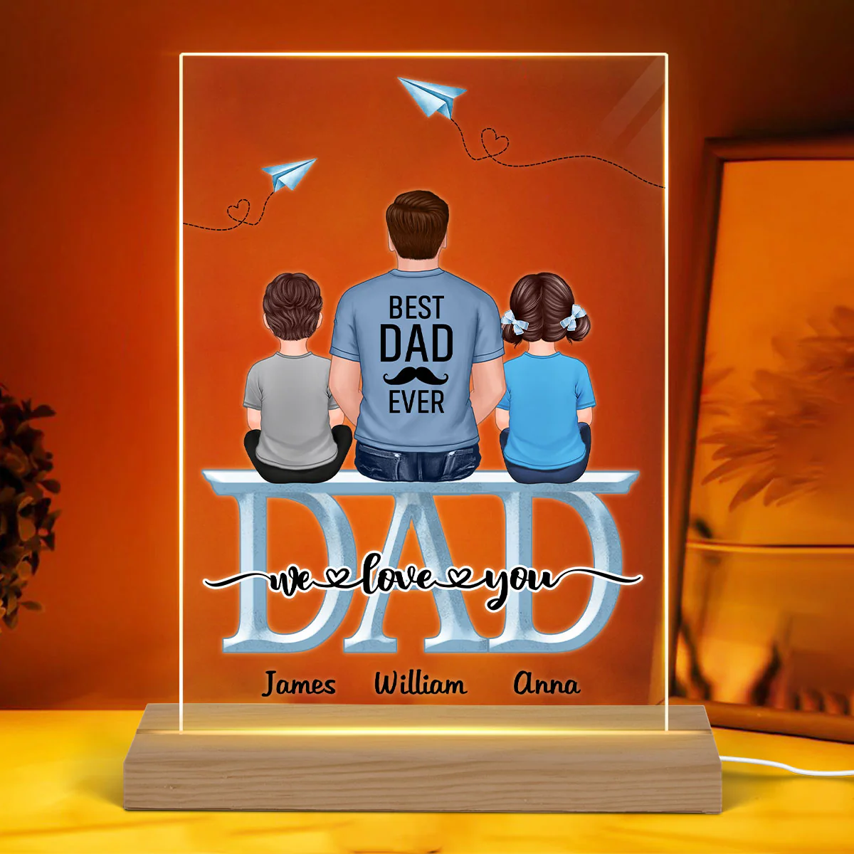 Dad Grandpa And Kids On Text Personalized Acrylic LED Night Light - Image 4